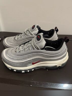 Nike Silver and Red Men's Air Max 97 Sneakers
